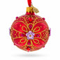 Red and Gold Glitter Scrollwork & Gem Accents Glass Ball Christmas Ornament 2.4 Inches