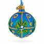 Green & Gold Glitter Pearls & Floral Accents Blue Glass Ball Christmas Ornament 2.4 Inches
