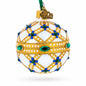 Yellow Trellis, Green Gems & Royal Blue Accents Glass Ball Christmas Ornament 2.4 Inches