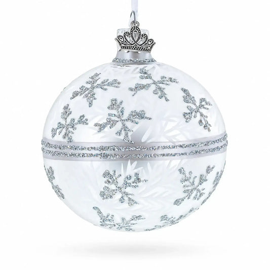 White Winter Glitter Snowflake Design Glass Ball Christmas Ornament 3.25 Inches BestPysanky Default Title Default Title-