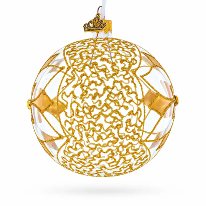 Gold Blossom with Gem Center Glass Ball Christmas Ornament 4 Inches