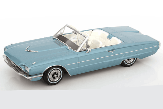 Light blue 1966 Ford Thunderbird convertible die-cast with open top and cream interior