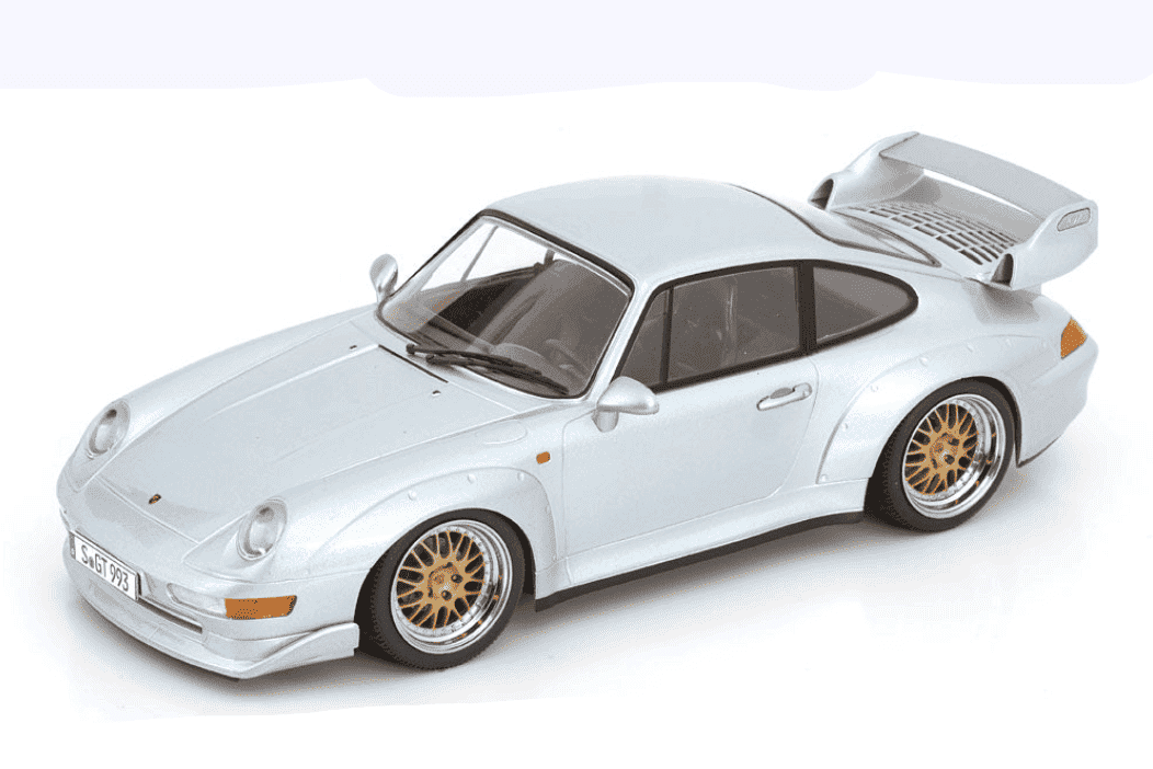 KK Scale 1996 Porsche 911 993 GT2 w/ Gold BBS Wheels Silver 1:18 STM Diecast Default Title Default Title-
