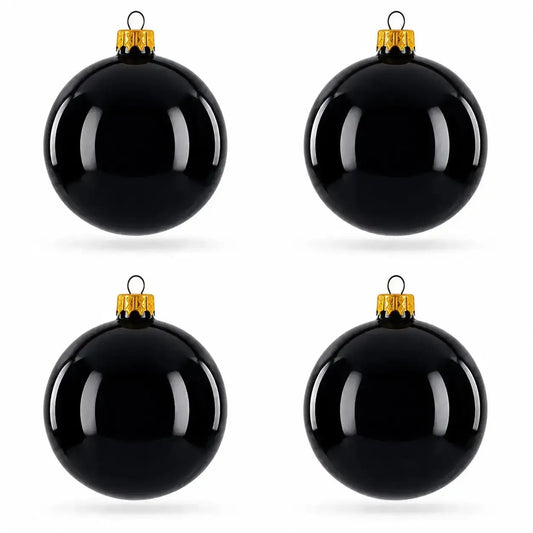 Set of 4 Glossy Black Glass Ball Christmas Ornaments 4 Inches (003) BestPysanky Default Title Default Title-