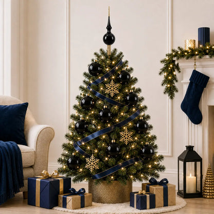 Set of 4 Glossy Black Glass Ball Christmas Ornaments 4 Inches (003)