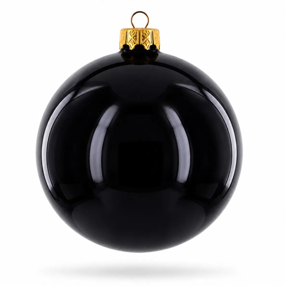 Set of 4 Glossy Black Glass Ball Christmas Ornaments 4 Inches (003)