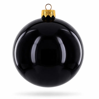 Set of 4 Glossy Black Glass Ball Christmas Ornaments 4 Inches (003)