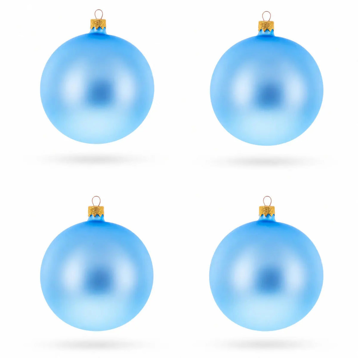Set Of 4 Light Matte Blue Glass Ball Christmas Ornaments 4 Inches (010)