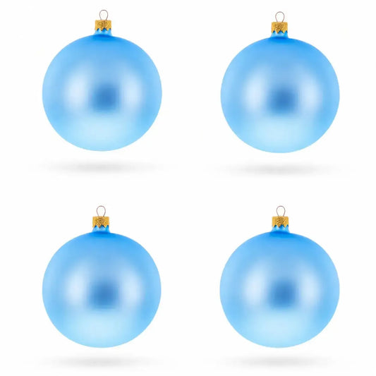 Set Of 4 Light Matte Blue Glass Ball Christmas Ornaments 4 Inches (010) BestPysanky Default Title Default Title-