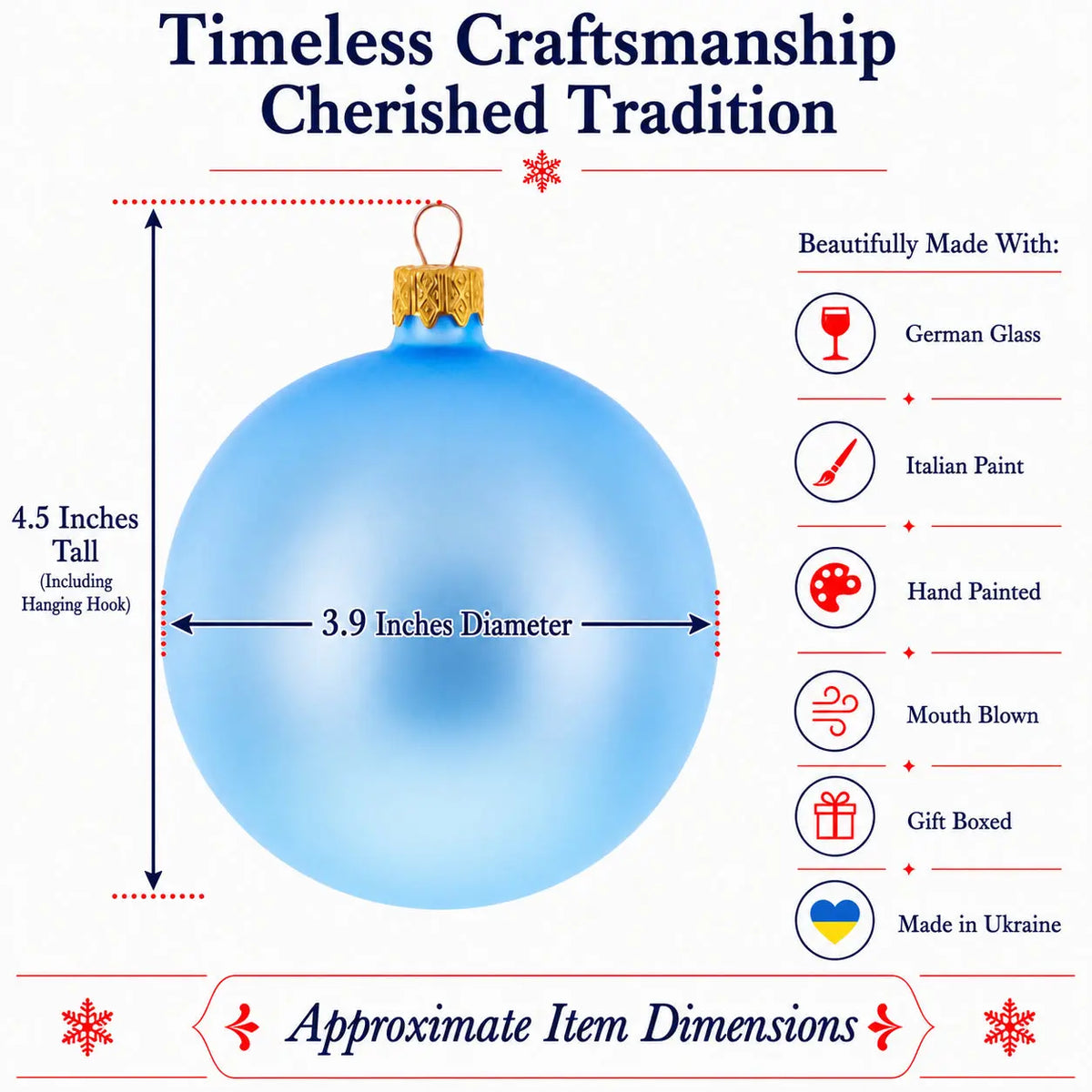 Set Of 4 Light Matte Blue Glass Ball Christmas Ornaments 4 Inches (010)