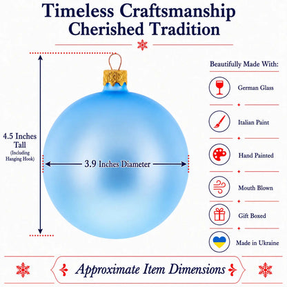 Set Of 4 Light Matte Blue Glass Ball Christmas Ornaments 4 Inches (010)