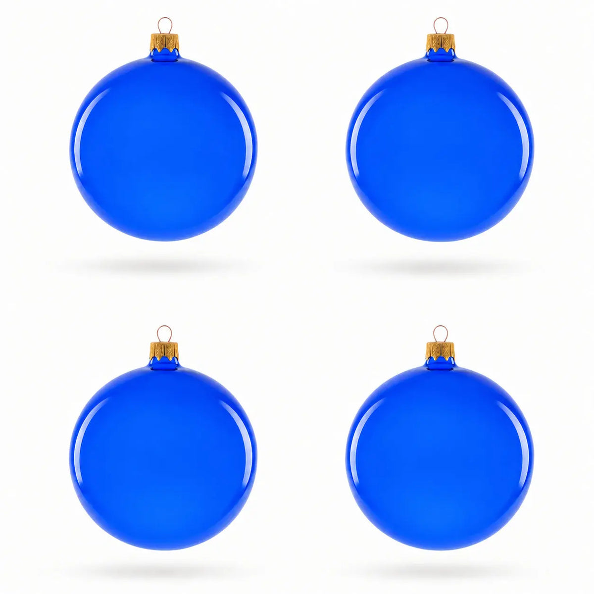 Set of 4 Translucent Glossy Blue Glass Ball Christmas Ornaments (016)