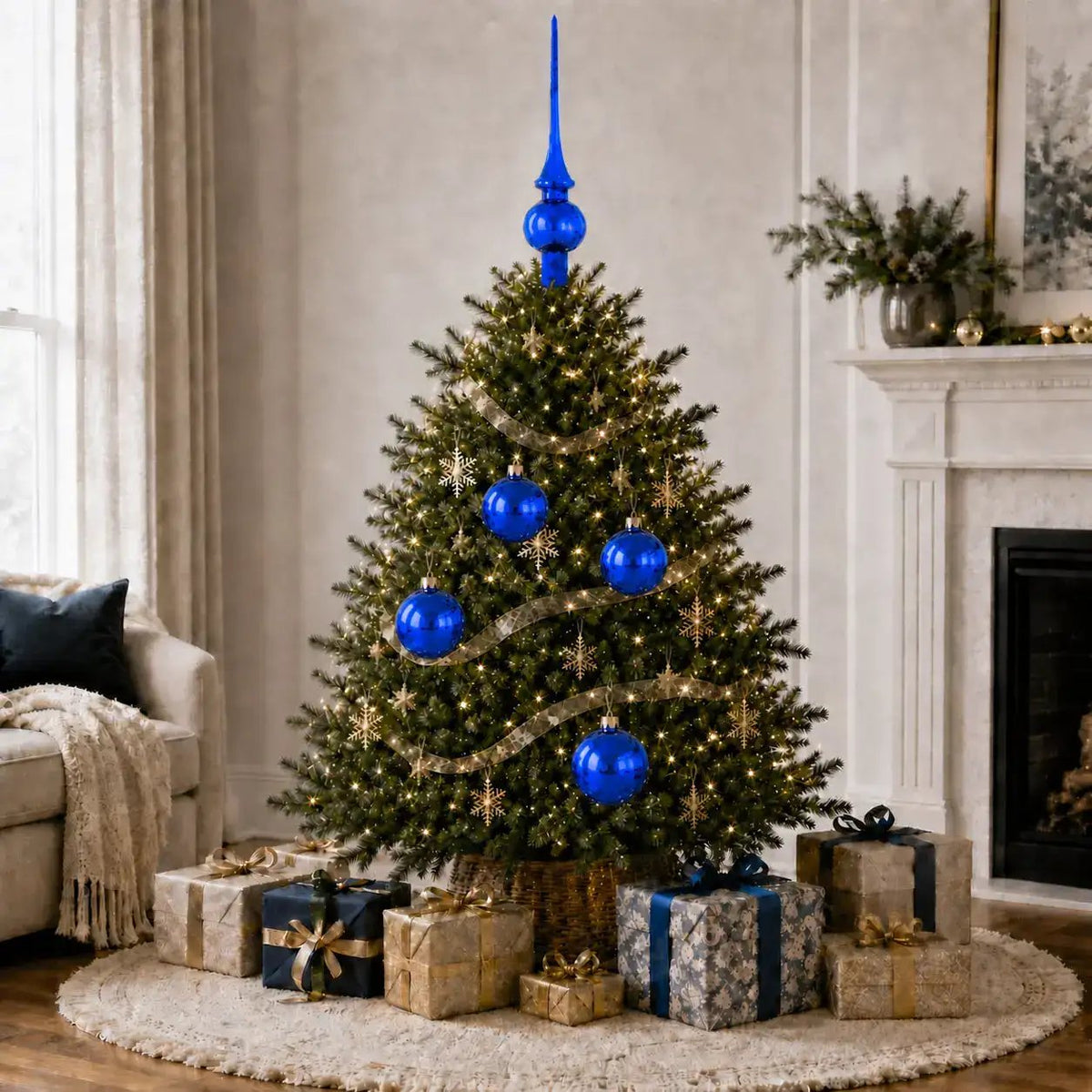 Set of 4 Translucent Glossy Blue Glass Ball Christmas Ornaments (016)