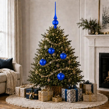 Set of 4 Translucent Glossy Blue Glass Ball Christmas Ornaments (016)