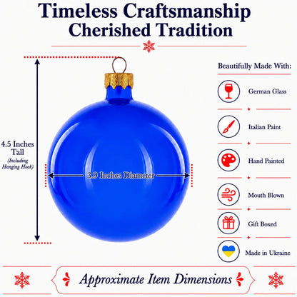 Set of 4 Translucent Glossy Blue Glass Ball Christmas Ornaments (016)