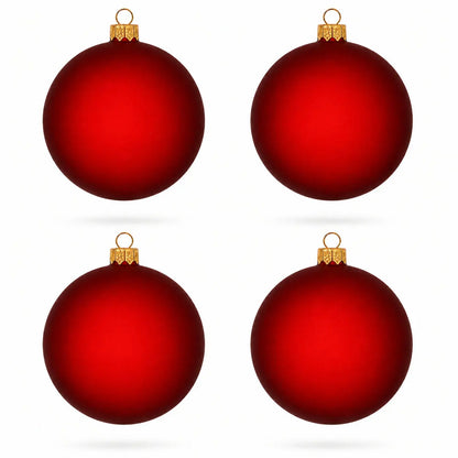 Set of 4 Translucent Red Glass Ball Christmas Ornaments 4 Inches (022)