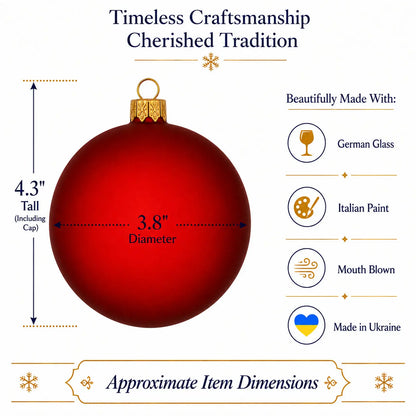 Set of 4 Translucent Red Glass Ball Christmas Ornaments 4 Inches (022)