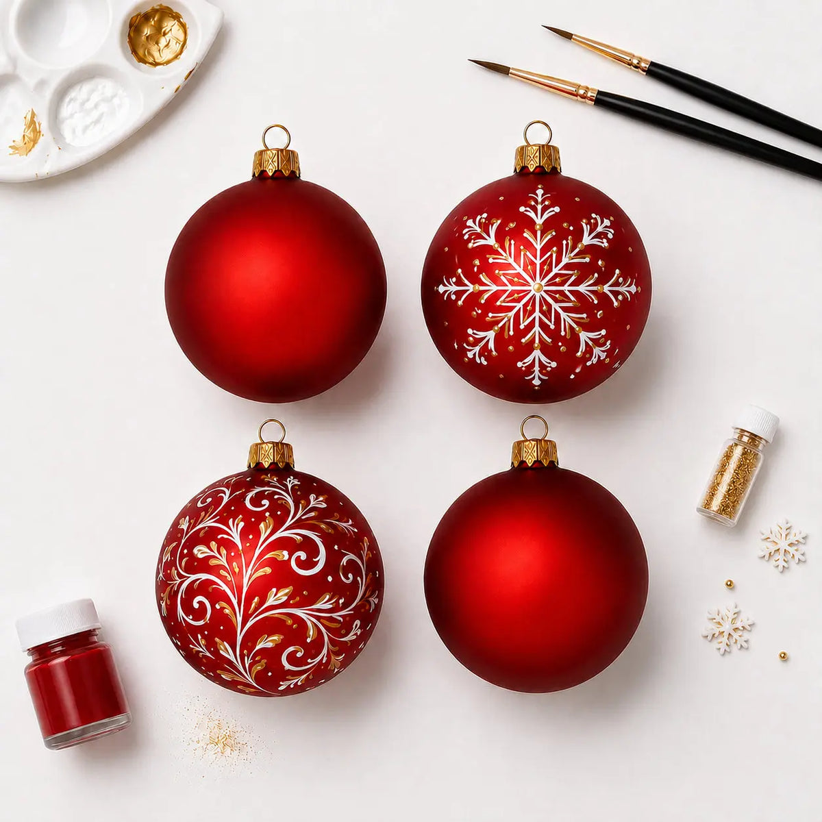 Set of 4 Translucent Red Glass Ball Christmas Ornaments 4 Inches (022)