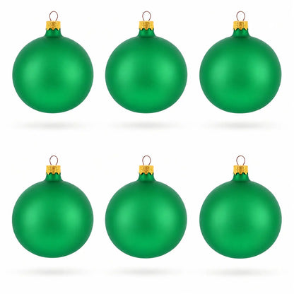 Set of 6 Matte Green Glass Ball Christmas Ornaments 3.25 Inches (040)