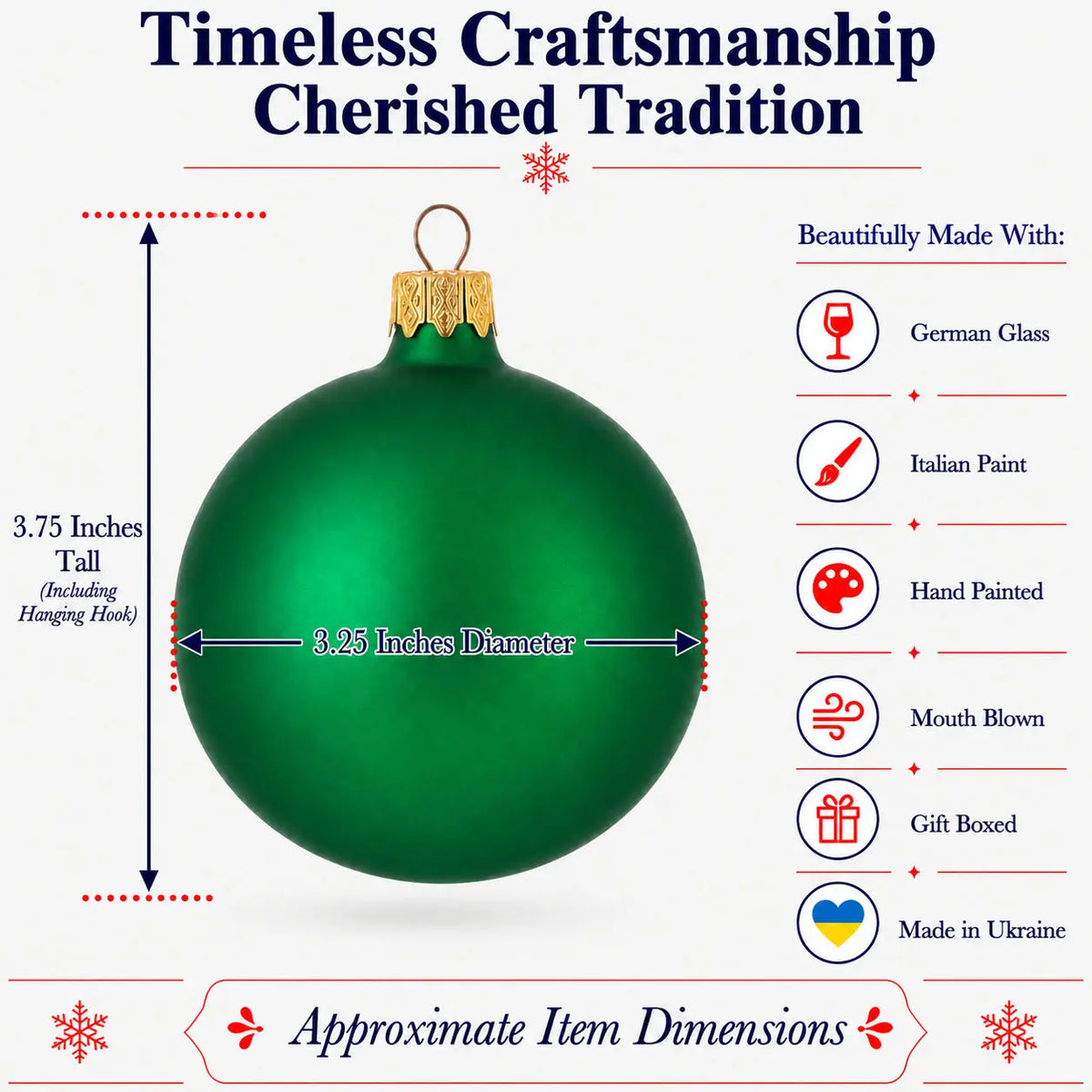 Set of 6 Matte Green Glass Ball Christmas Ornaments 3.25 Inches (040)