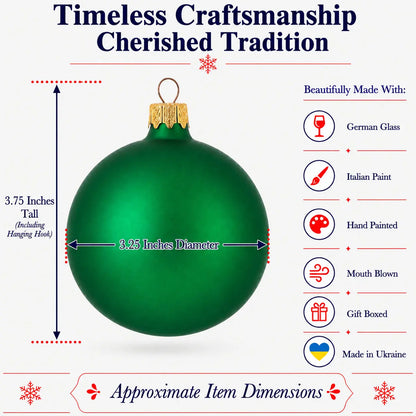 Set of 6 Matte Green Glass Ball Christmas Ornaments 3.25 Inches (040)