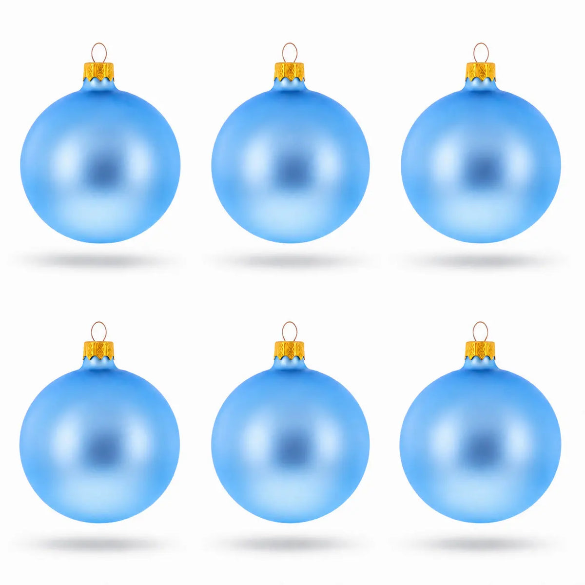 Set of 6 Matte Light Blue Glass Ball Christmas Ornaments 3.25 Inches (042)
