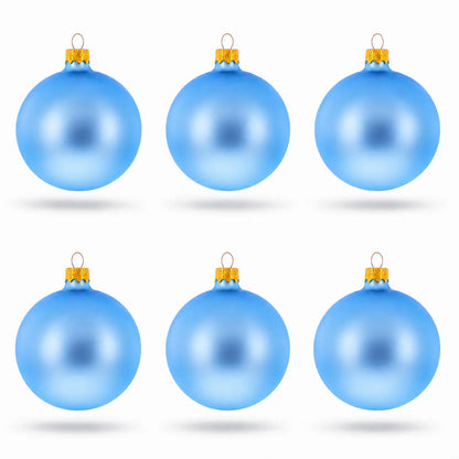 Set of 6 Matte Light Blue Glass Ball Christmas Ornaments 3.25 Inches (042)