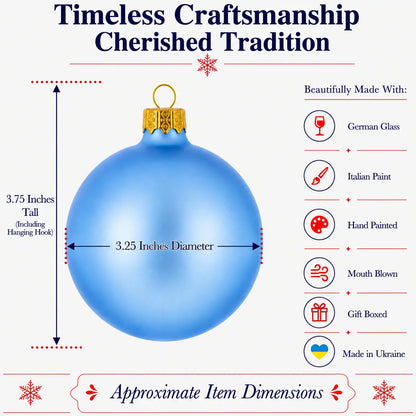 Set of 6 Matte Light Blue Glass Ball Christmas Ornaments 3.25 Inches (042)