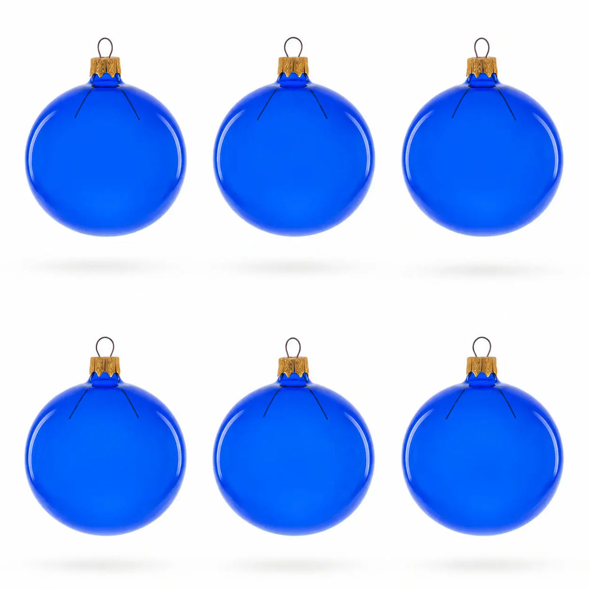 Set of 6 Translucent Glossy Blue Glass Ball Christmas Ornaments (047)