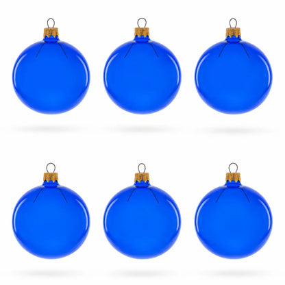 Set of 6 Translucent Glossy Blue Glass Ball Christmas Ornaments (047)