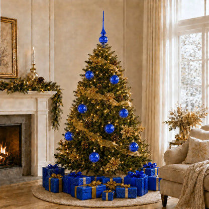 Set of 6 Translucent Glossy Blue Glass Ball Christmas Ornaments (047)