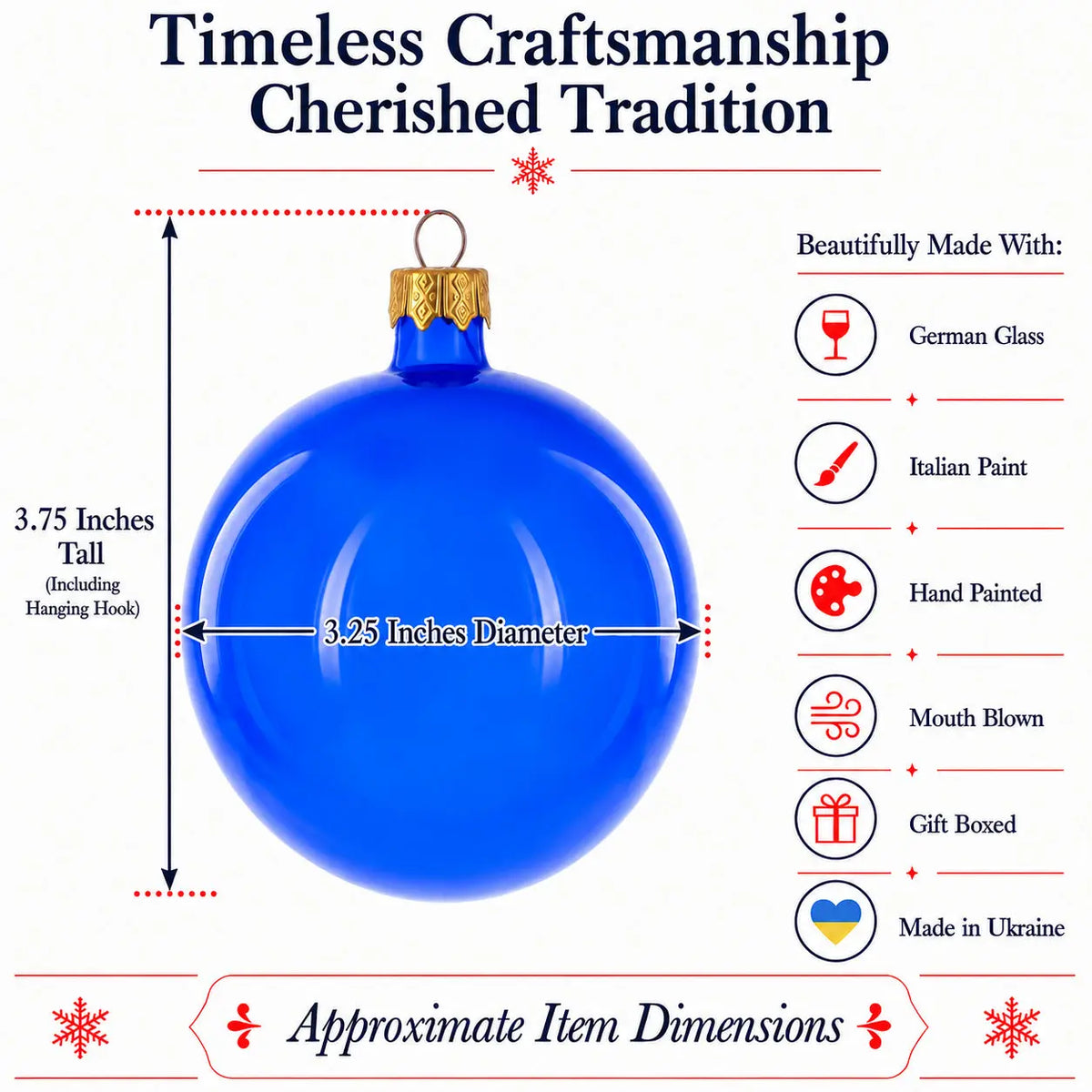 Set of 6 Translucent Glossy Blue Glass Ball Christmas Ornaments (047)