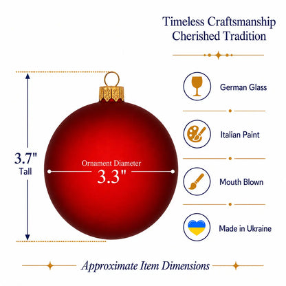 Set of 6 Translucent Red Glass Ball Christmas Ornaments 3.25 Inches (053)