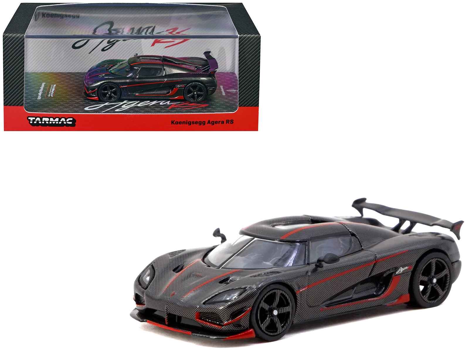 Koenigsegg Agera RS Black Carbon with Red Accents "Global64" Series 1/64 Diecast Model Car by Tarmac Works Cartsfy Inc.