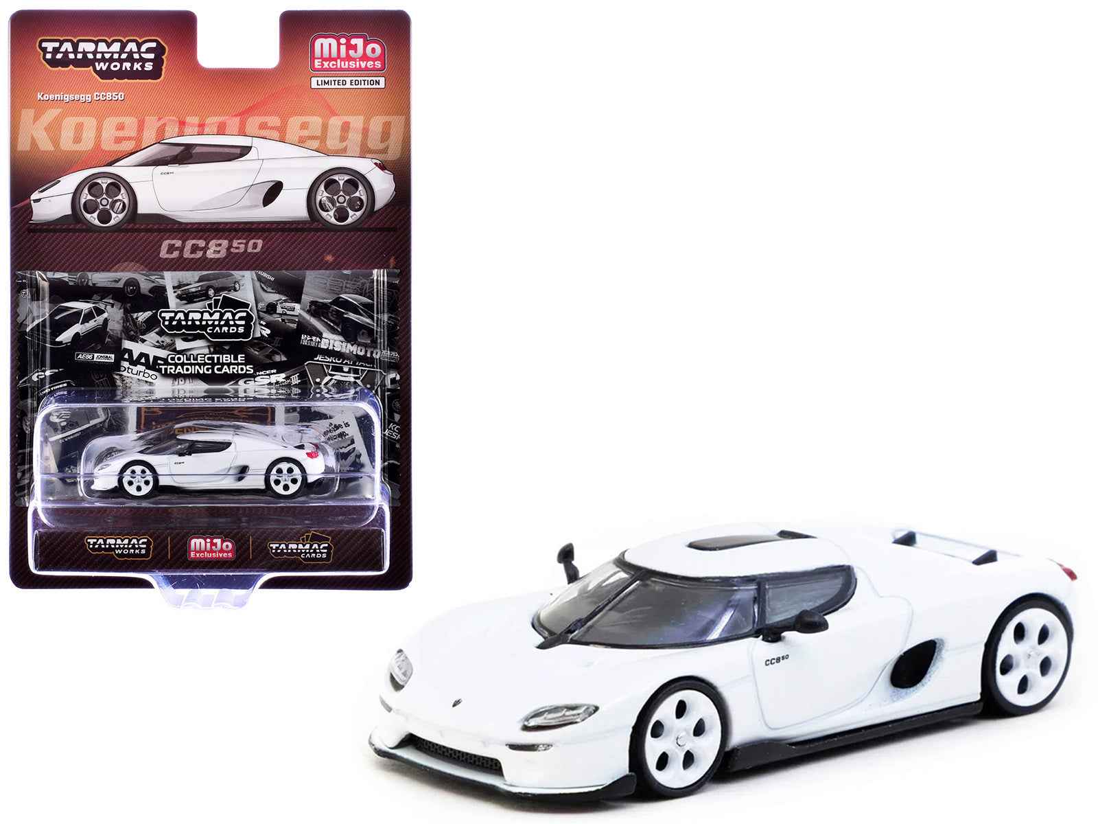 Koenigsegg CC850 White with Tarmac Cards "Global64" Series 1/64 Diecast Model by Tarmac Works Miniature Motors Default Title Default Title-