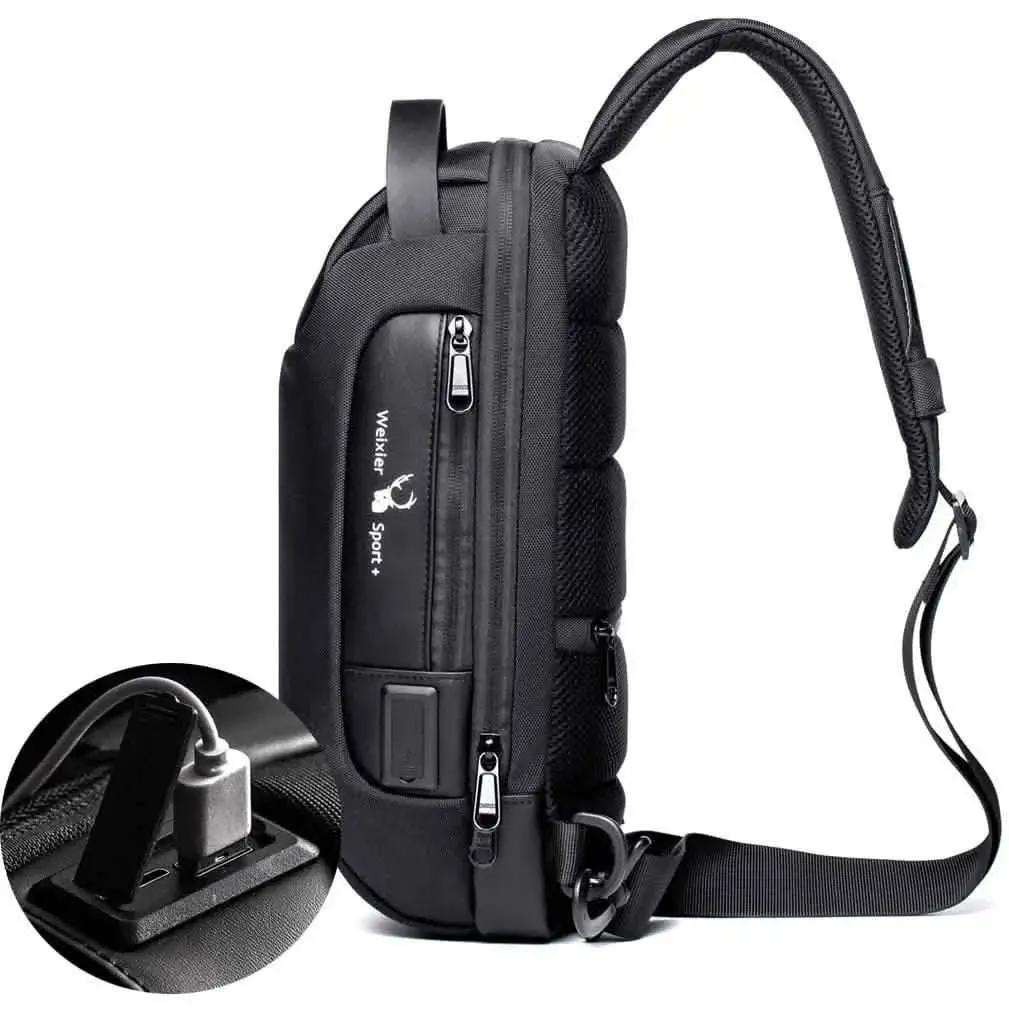 KPYWZER Anti-theft Sling Backpack with USB Charging Port DailySale Black Blue Black-Blue-