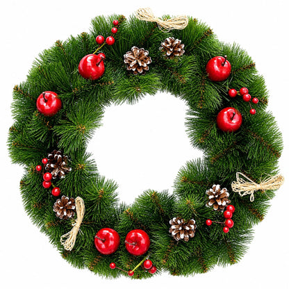 Ukrainian Christmas Wreath with Frosted Straw Bows, Apples & Pine Cones 20 Inches