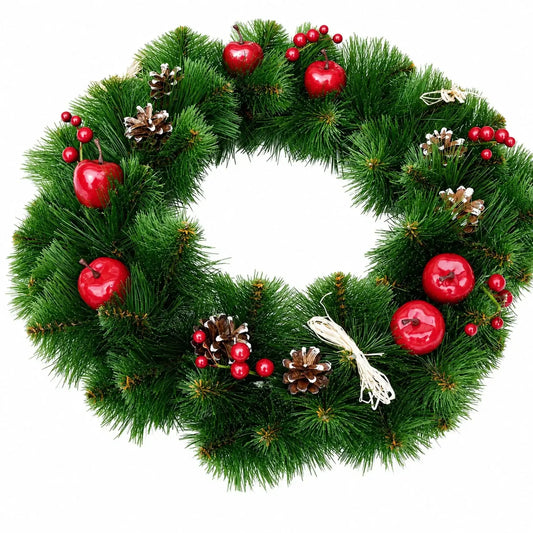 Ukrainian Christmas Wreath with Frosted Straw Bows, Apples & Pine Cones 20 Inches BestPysanky Default Title Default Title-