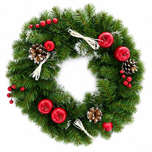 Ukrainian Christmas Wreath w. Frosted Straw Bows, Apples & Pine Cones 16 Inches BestPysanky Default Title Default Title-