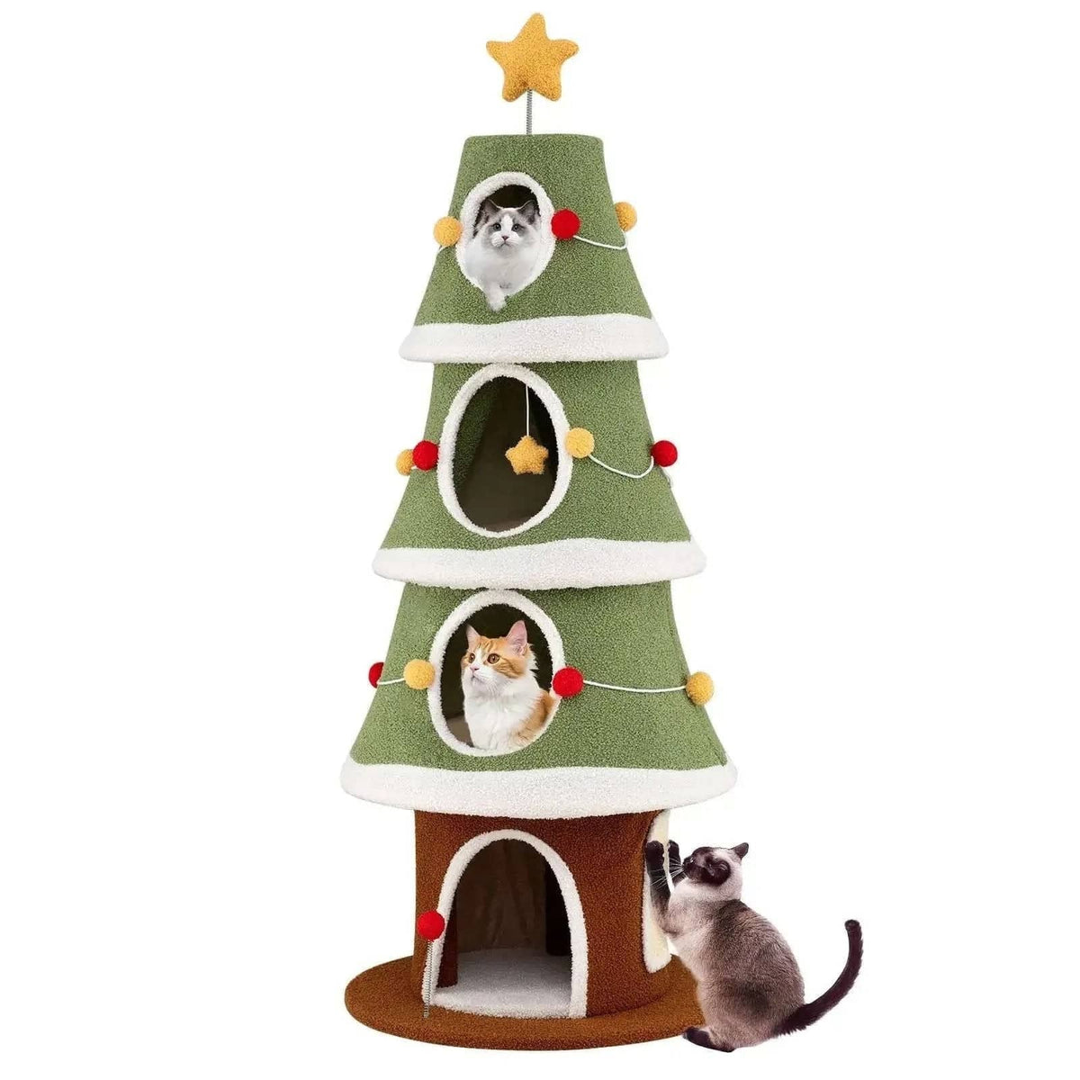 Large Christmas Cat Tree for Indoor Cats 61 Inch Cute Cat Tower with 4 Condos-Green Cartsfy Inc.
