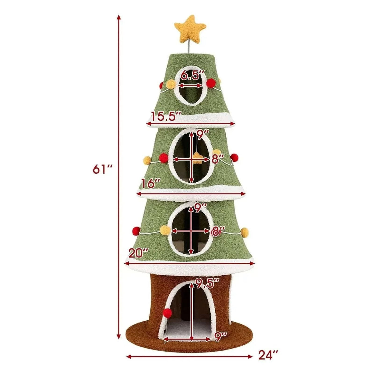 Large Christmas Cat Tree for Indoor Cats 61 Inch Cute Cat Tower with 4 Condos-Green Cartsfy Inc.