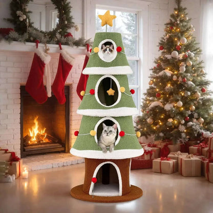 Large Christmas Cat Tree for Indoor Cats 61 Inch Cute Cat Tower with 4 Condos-Green Cartsfy Inc.