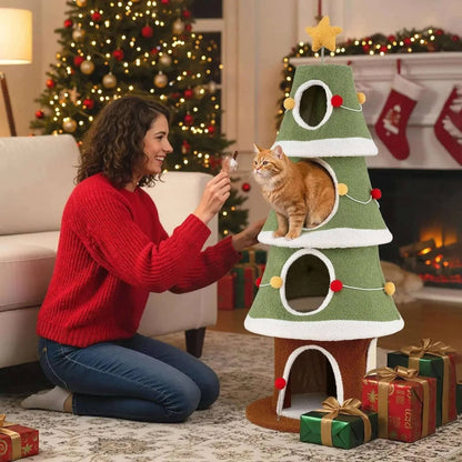 Large Christmas Cat Tree for Indoor Cats 61 Inch Cute Cat Tower with 4 Condos-Green Cartsfy Inc.