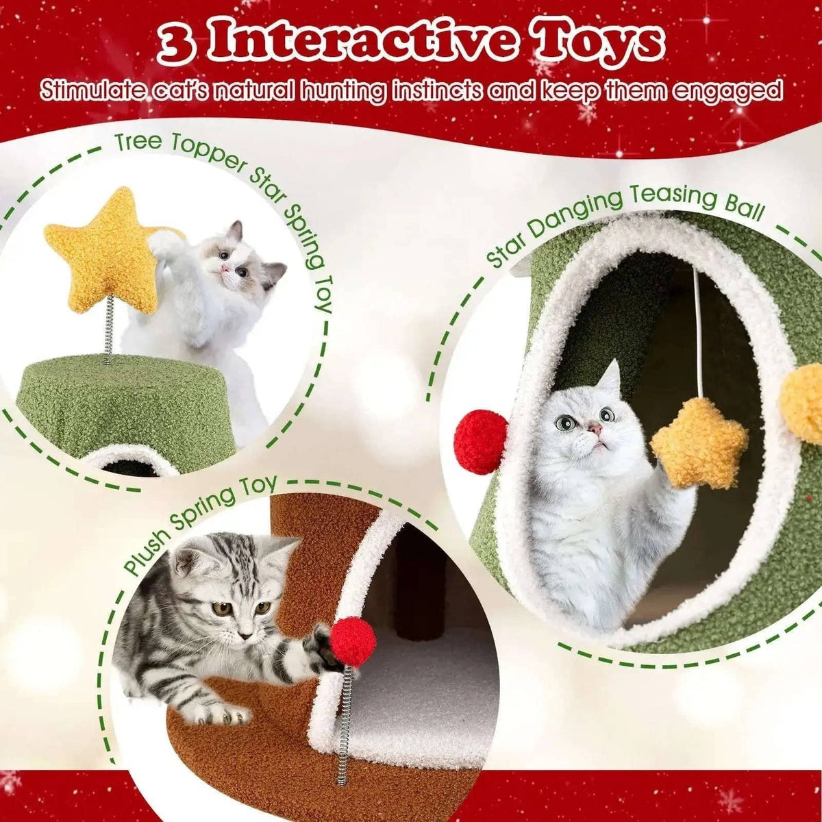 Large Christmas Cat Tree for Indoor Cats 61 Inch Cute Cat Tower with 4 Condos-Green Cartsfy Inc.