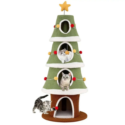 Large Christmas Cat Tree for Indoor Cats 61 Inch Cute Cat Tower with 4 Condos-Green Cartsfy Inc.