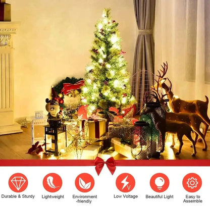 LED Christmas Tree with Red Berries Pine Cones Cartsfy Inc.