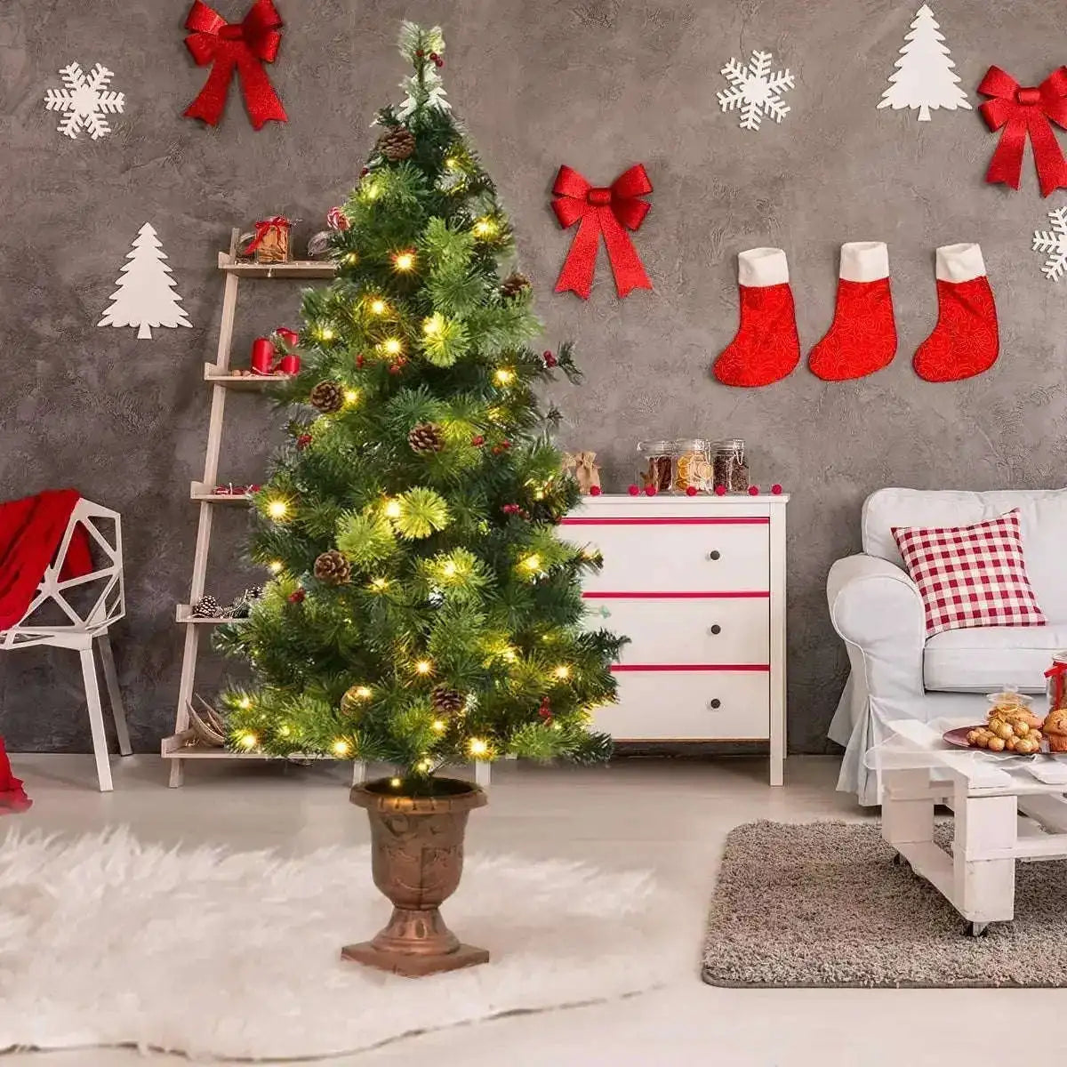 LED Christmas Tree with Red Berries Pine Cones Cartsfy Inc.