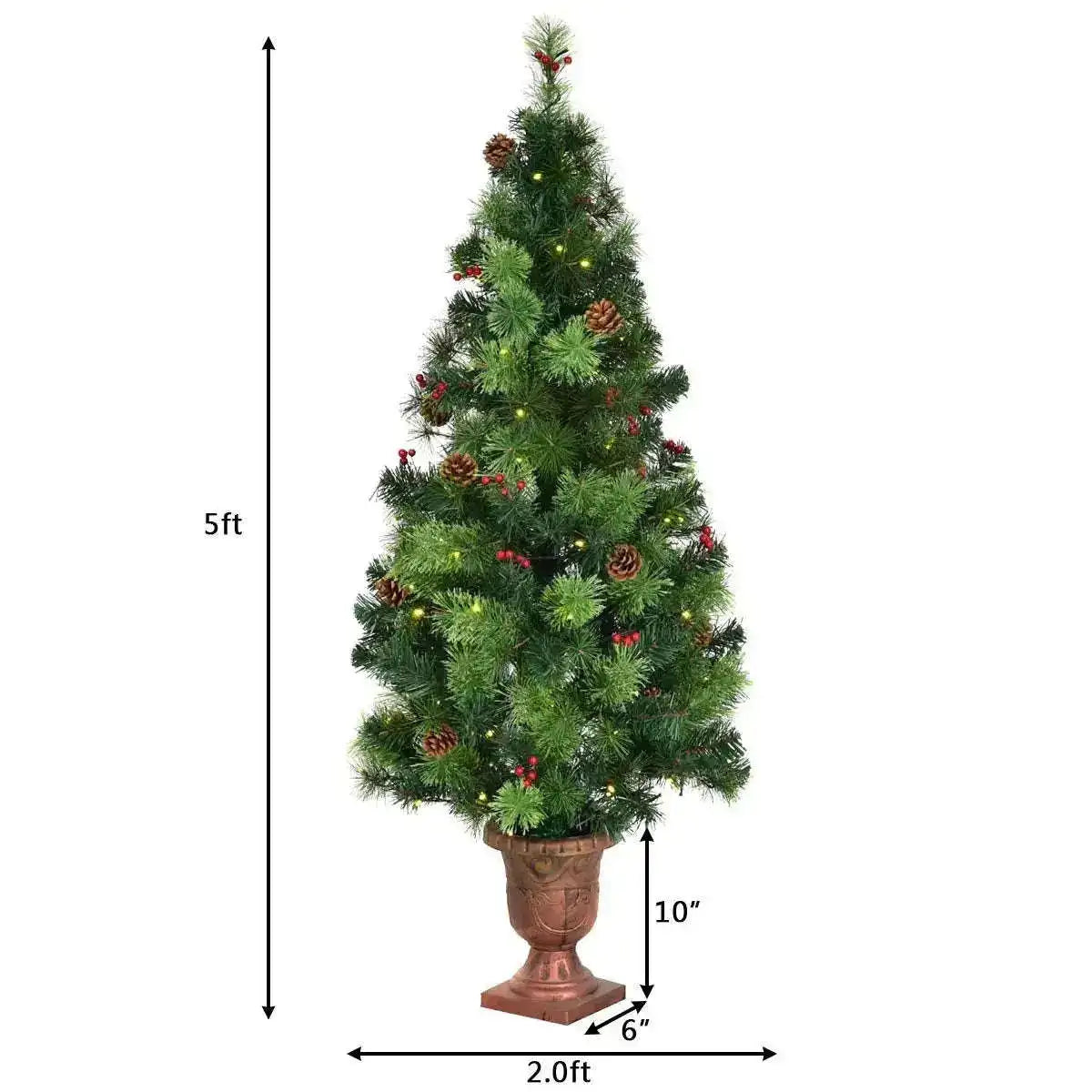 LED Christmas Tree with Red Berries Pine Cones Cartsfy Inc.