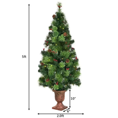 LED Christmas Tree with Red Berries Pine Cones Cartsfy Inc.