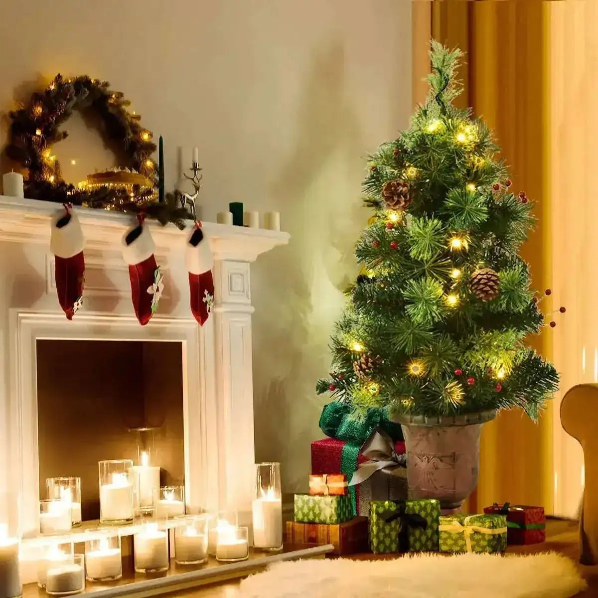 LED Christmas Tree with Red Berries Pine Cones Cartsfy Inc.